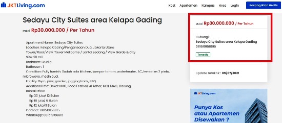 Hubungi Kontak Apartemen JKTLiving