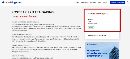 Hubungi Kontak Kost JKTLiving